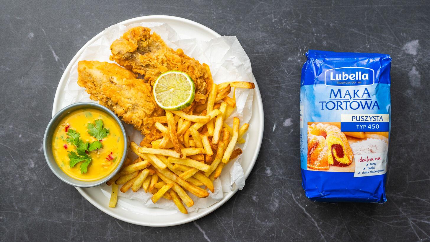 Fish and chips z dorsza z sosem mango chili