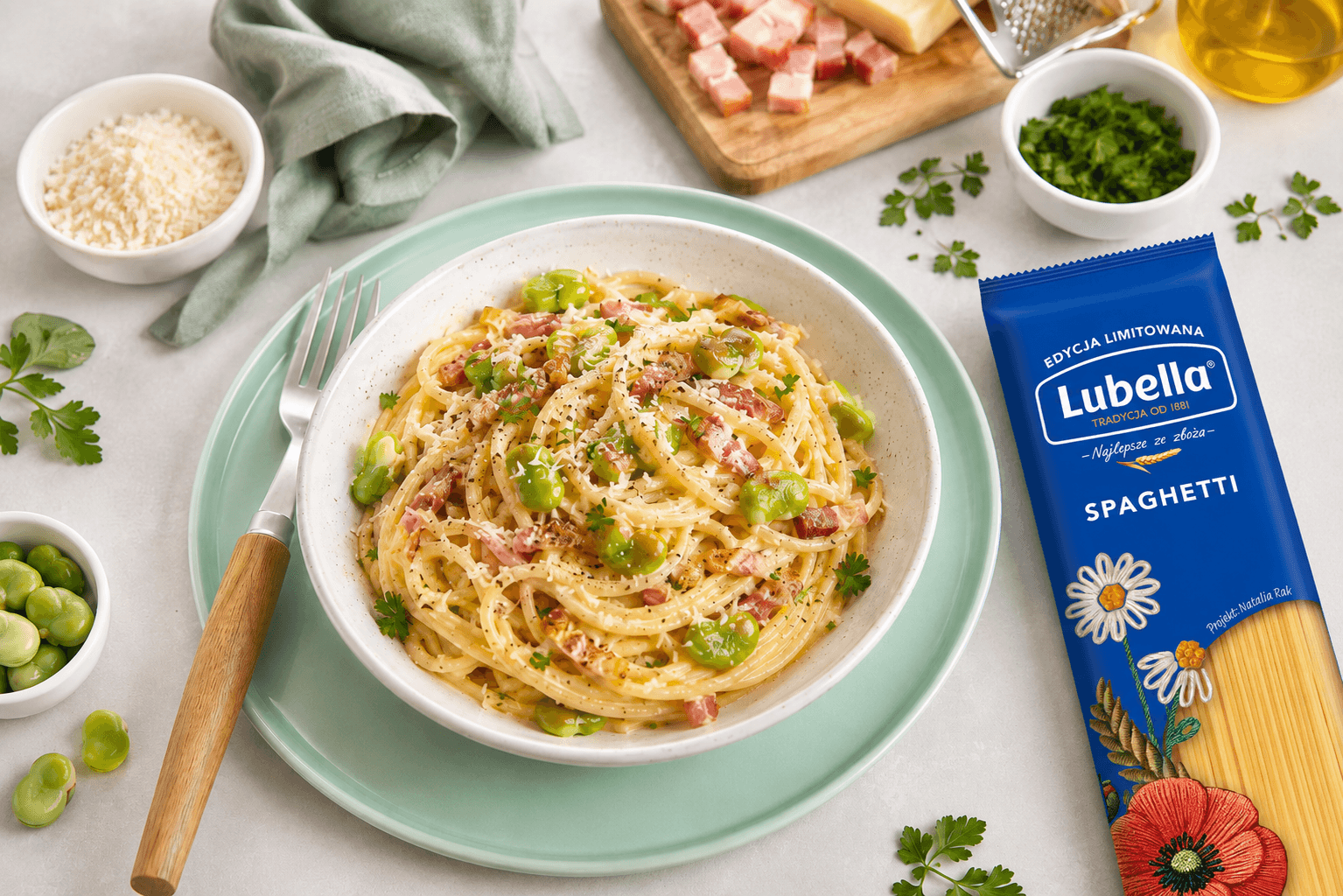 Spaghetti alla carbonara z bobem