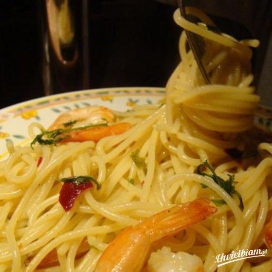 Spaghetti z krewetkami na ostro