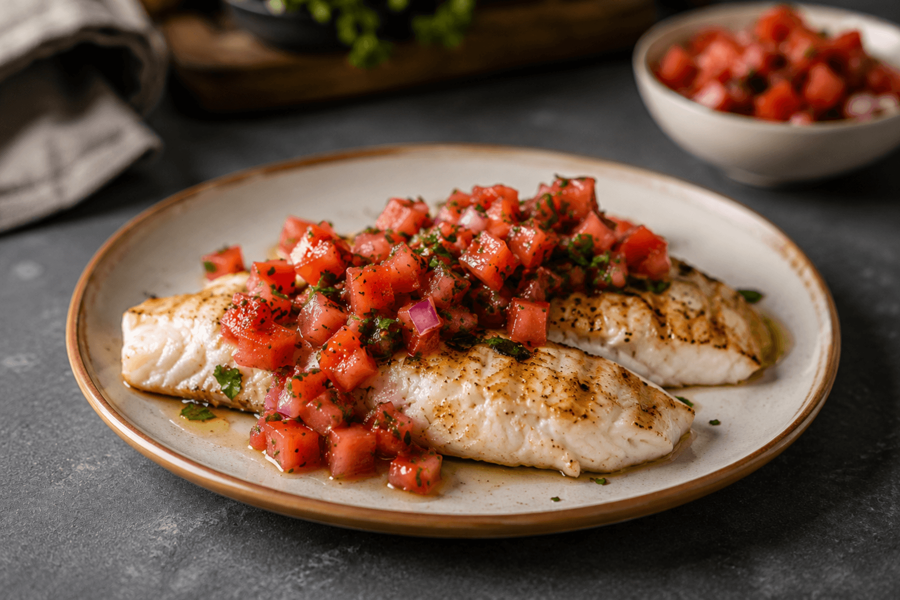 Grillowany mintaj z pomidorową salsą